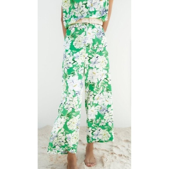 NWT ZARA Tropical Floral Print Belted Jumpsuit in Green WOMEN'S Small - Picture 4 of 9